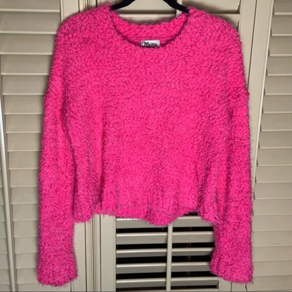 Show Me Your Mumu Cropped Varsity Dazzling Pink Sweater